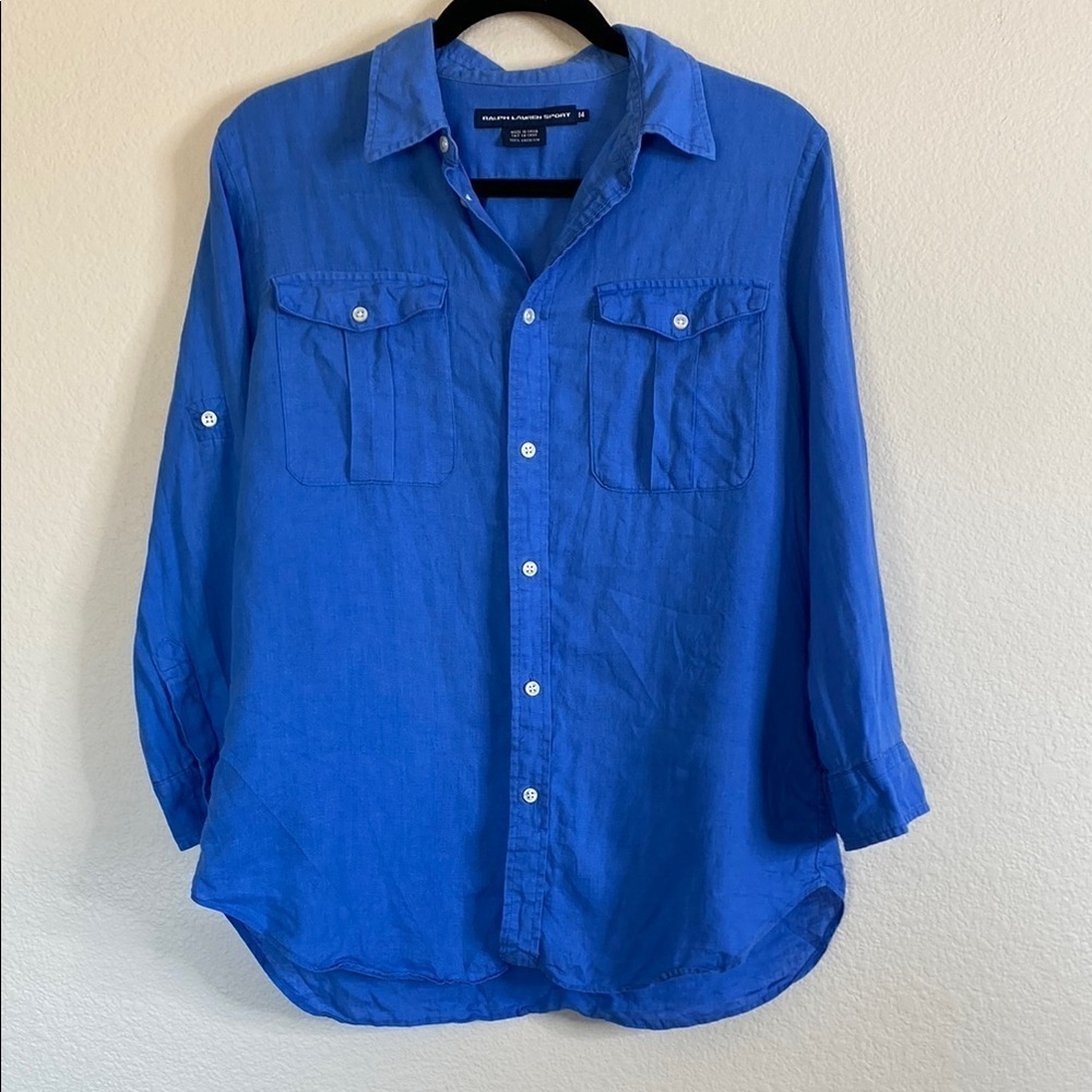 Ralph Lauren Sport Royal Blue Linen Shirt women’s 14 runs small
